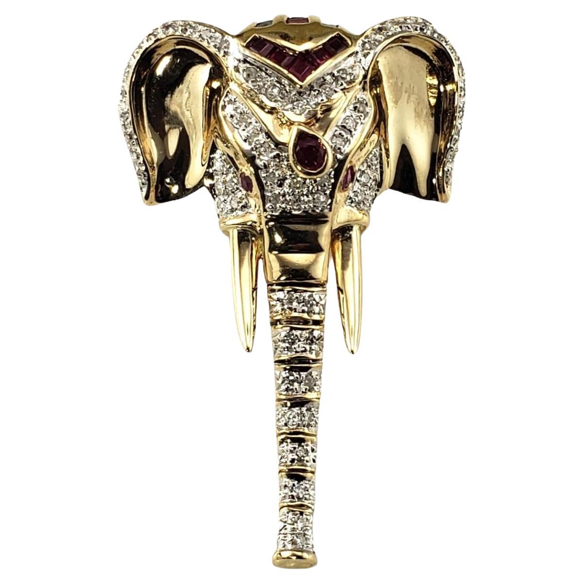18K Yellow Gold Diamond Ruby Sapphire & Emerald Elephant Pendant #17049 For Sale