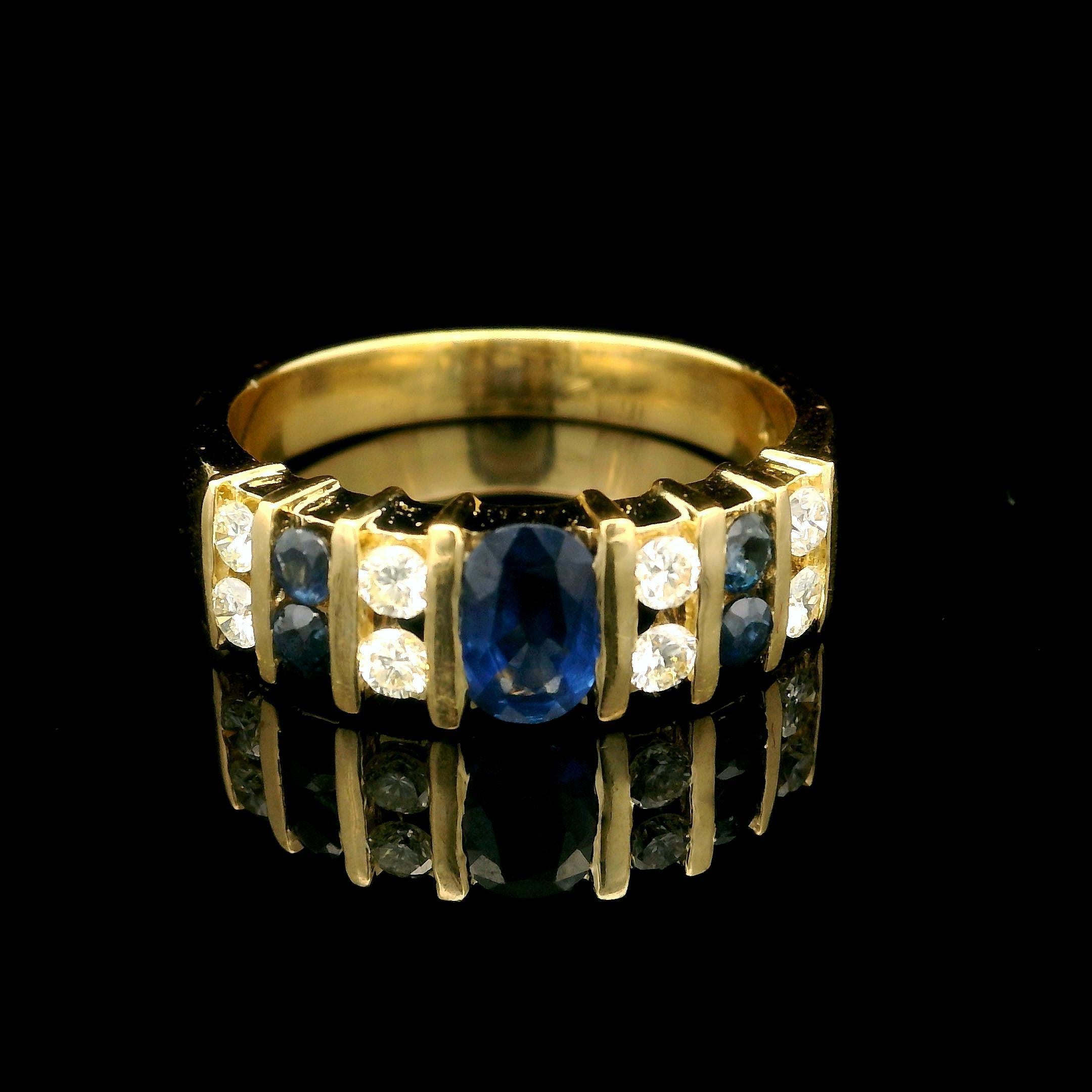 18k Yellow Gold Diamond & Sapphire Alternating Stack Band Ring For Sale 6