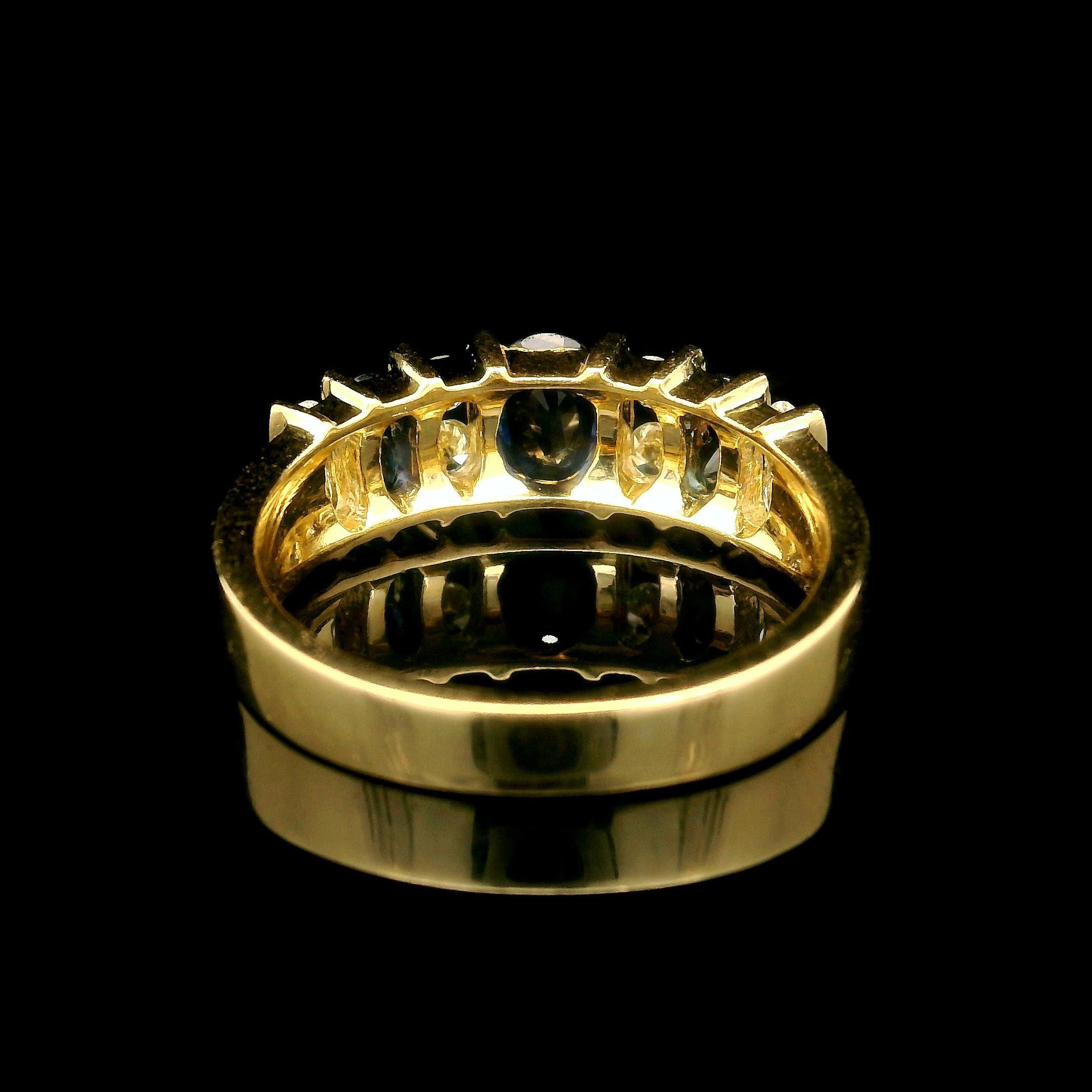 –Stone(s)–
(8) Natural Genuine Diamonds - Round Brilliant Cut - Channel Set - H/I Color  - VS2/SI Clarity - 0.32ctw (approx.)
(1) Natural Genuine Sapphire - Oval Brilliant Cut - Channel Set - Royal Blue Color  - 6.2 x 3.8mm (approx.)
(4) Natural