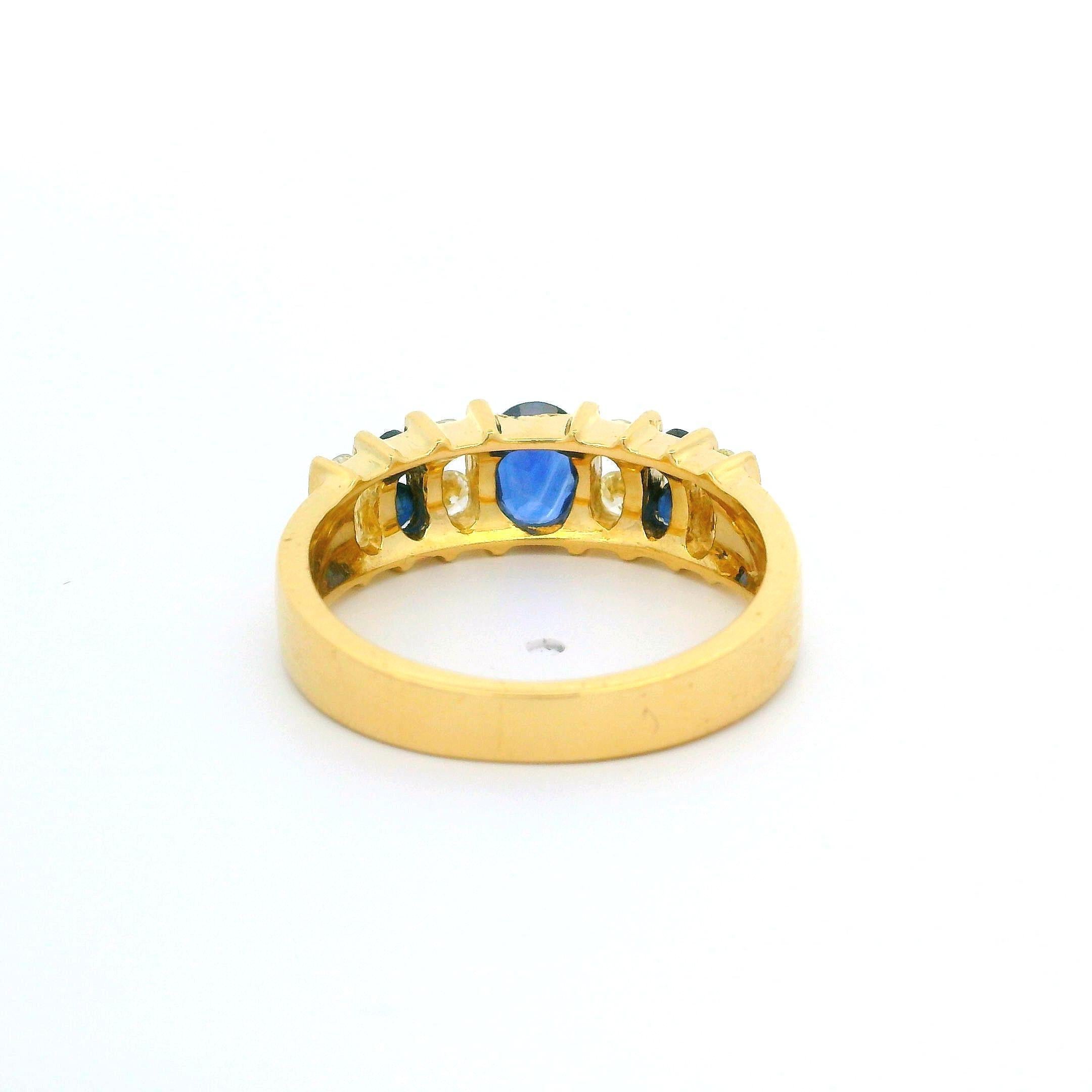 18k Yellow Gold Diamond & Sapphire Alternating Stack Band Ring For Sale 1