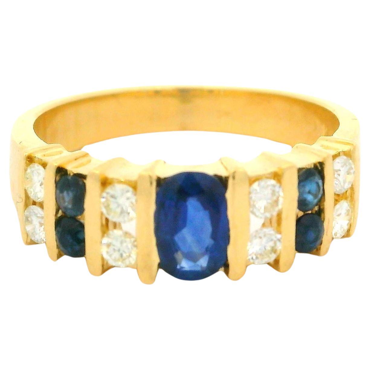 18k Yellow Gold Diamond & Sapphire Alternating Stack Band Ring