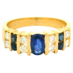 18 Karat Gelbgold Diamant & Saphir Alternating Stack Band Ring