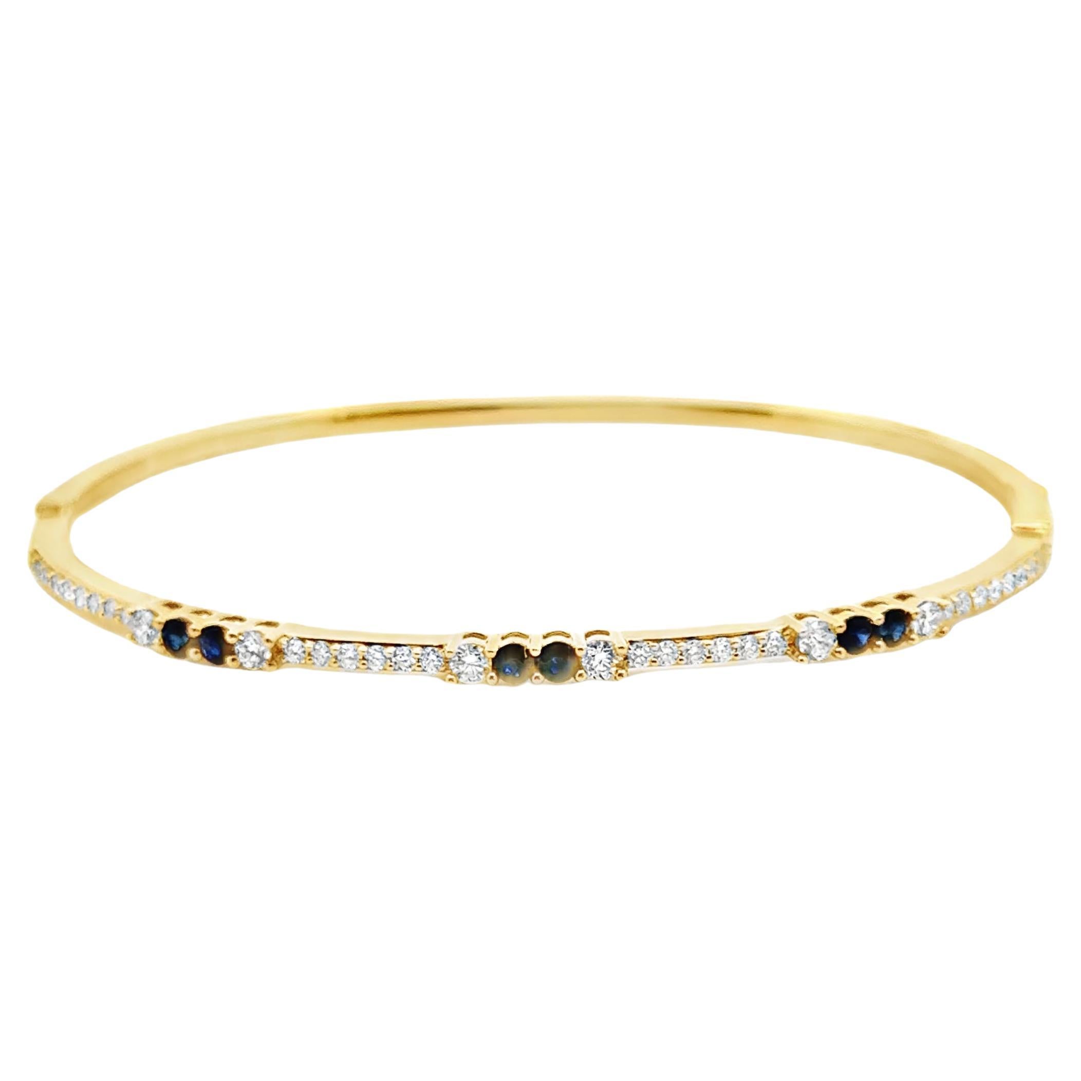 18K Yellow Gold Diamond & Sapphire Bangle Bracelet For Sale