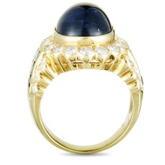 18 Karat Gold Diamond, Sapphire Invisible Setting, and Sapphire Cabochon Large