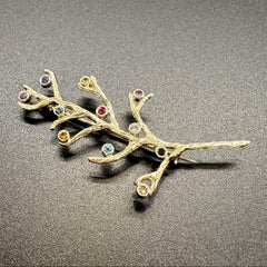 18k yellow gold, diamond, sapphire, topaz, emerald and ruby rainbow branch pin
