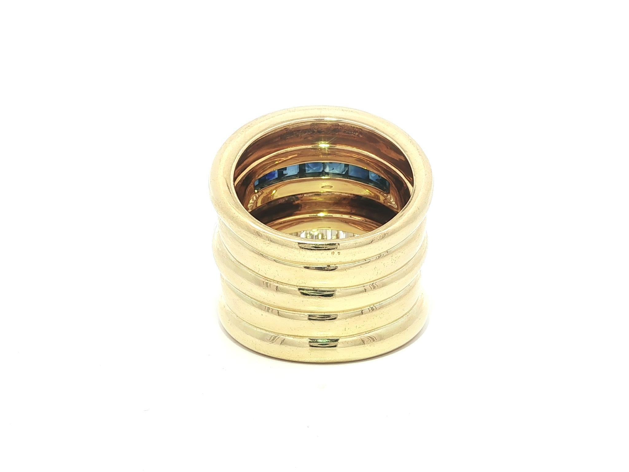 Donna Anello a fascia con diamante e zaffiro in oro giallo 18 carati, con anello a sigaro, a dito intero e ampio in vendita