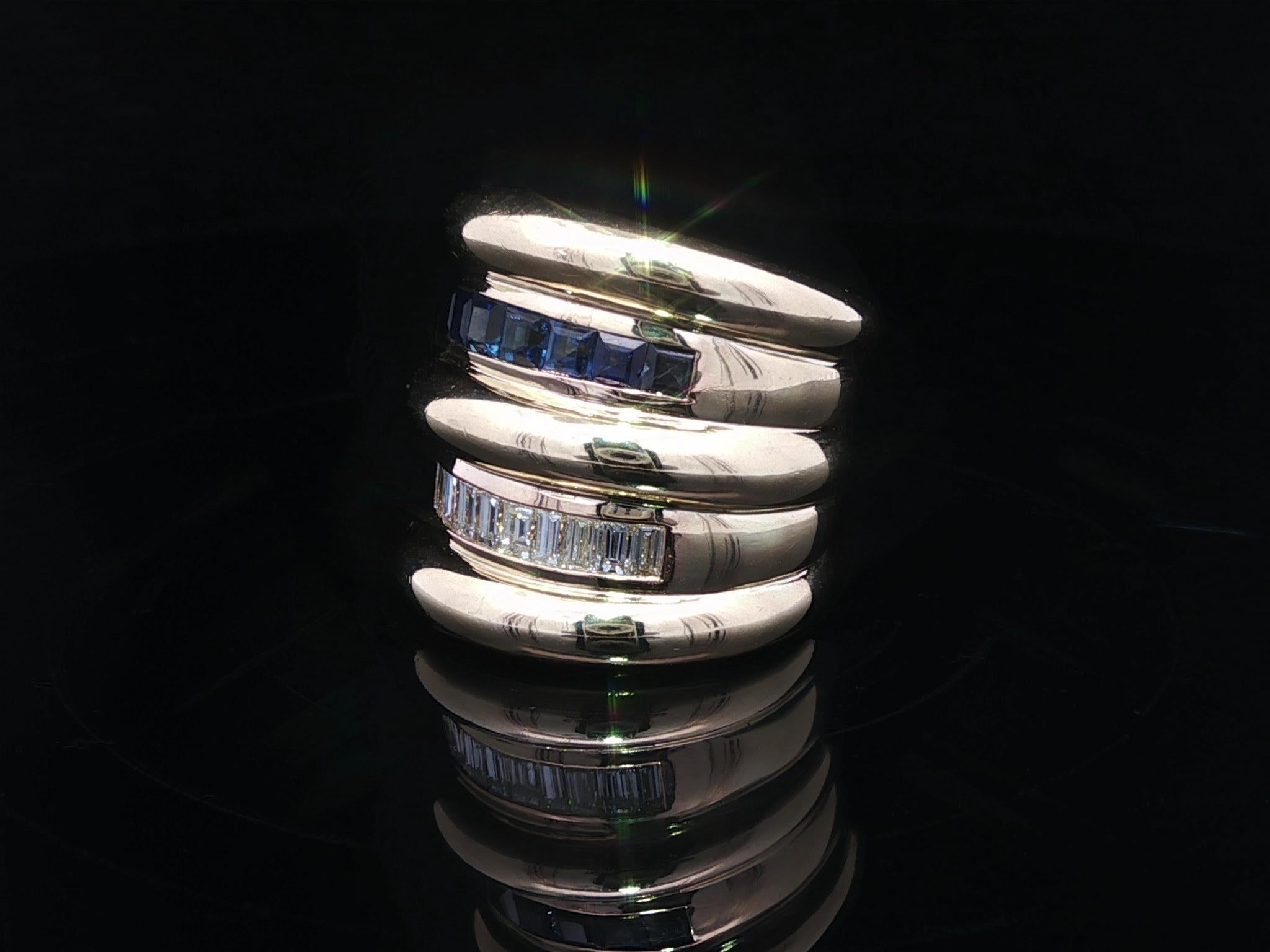 Anello a fascia con diamante e zaffiro in oro giallo 18 carati, con anello a sigaro, a dito intero e ampio in vendita 4