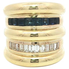 Bague en or jaune 18k avec diamant et saphir pour doigt large et empilable