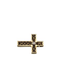 18K Yellow Gold Diamond Scroll Design Cross Pendant #24186