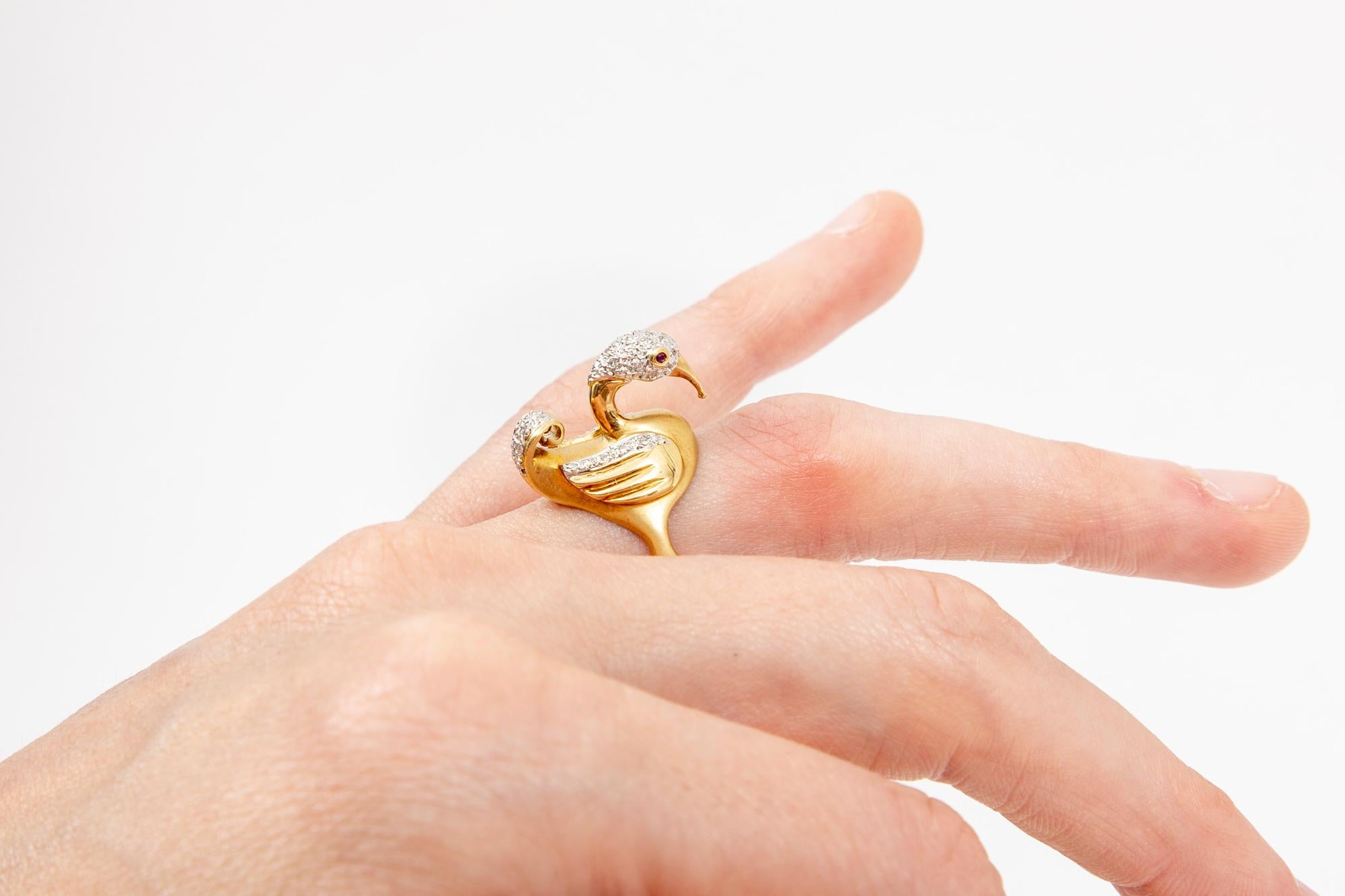 18k Yellow Gold Diamond Set Flamingo Ring For Sale 7