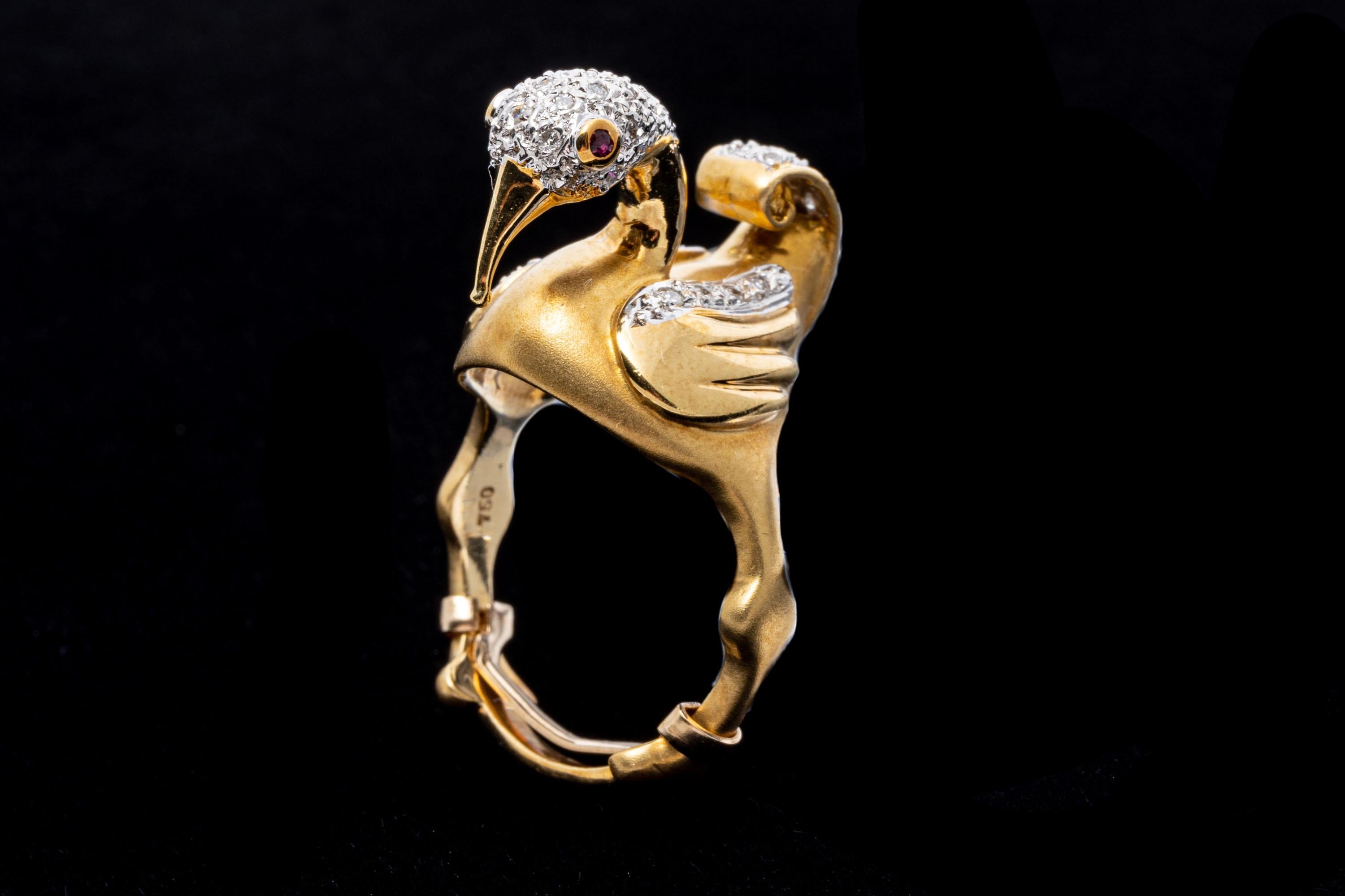 Contemporary 18k Yellow Gold Diamond Set Flamingo Ring For Sale