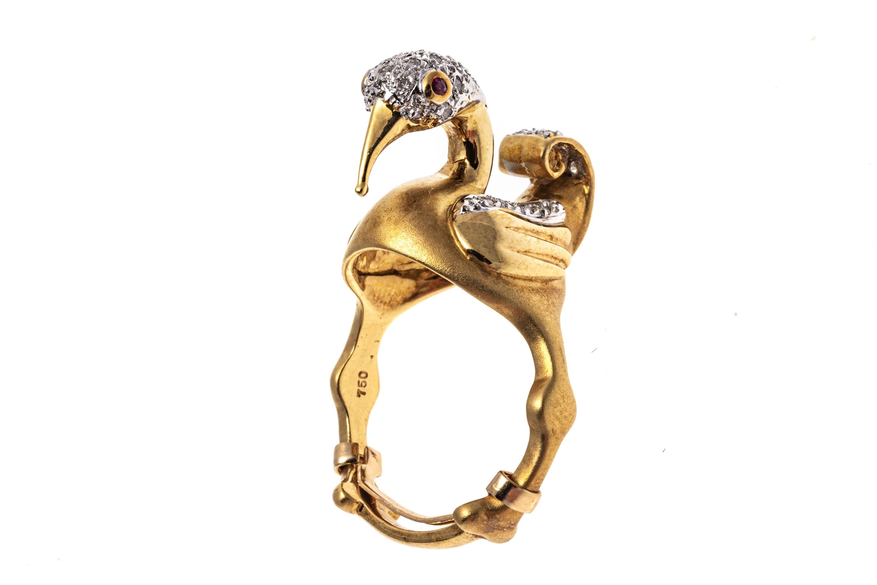 18k Yellow Gold Diamond Set Flamingo Ring In Good Condition For Sale In Southport, CT