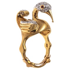 18 Karat Gelbgold Diamantbesetzter Flamingo-Ring