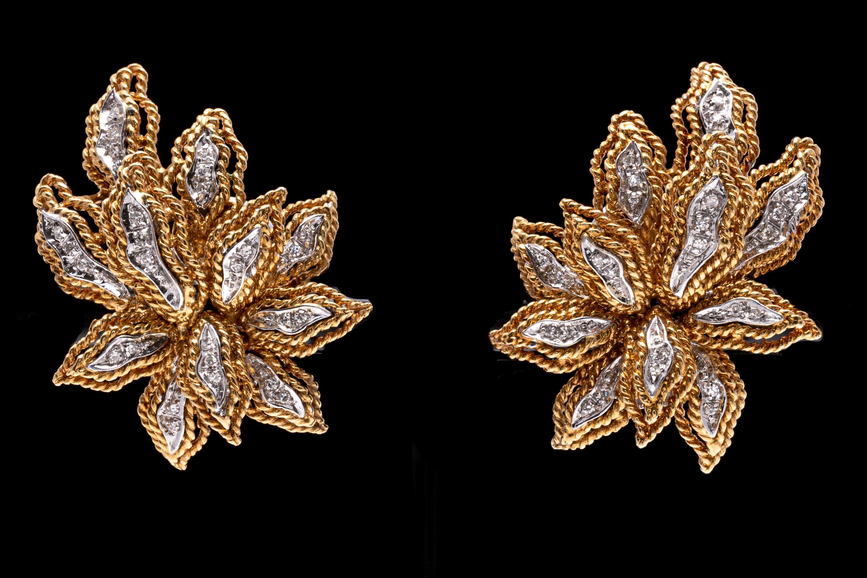 Contemporary 18k Yellow Gold Diamond Set Leaf Motif cluster Earrings For Sale