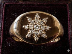 18K Yellow Gold Diamond Signet Ring 0.22 Carat G VS Diamonds Starburst Ring