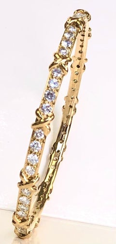 18 Karat Yellow Gold Diamond Slip-On Bangle Bracelet