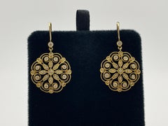 18K Yellow Gold 1.25 CT Diamond Snowflake Floral Earrings