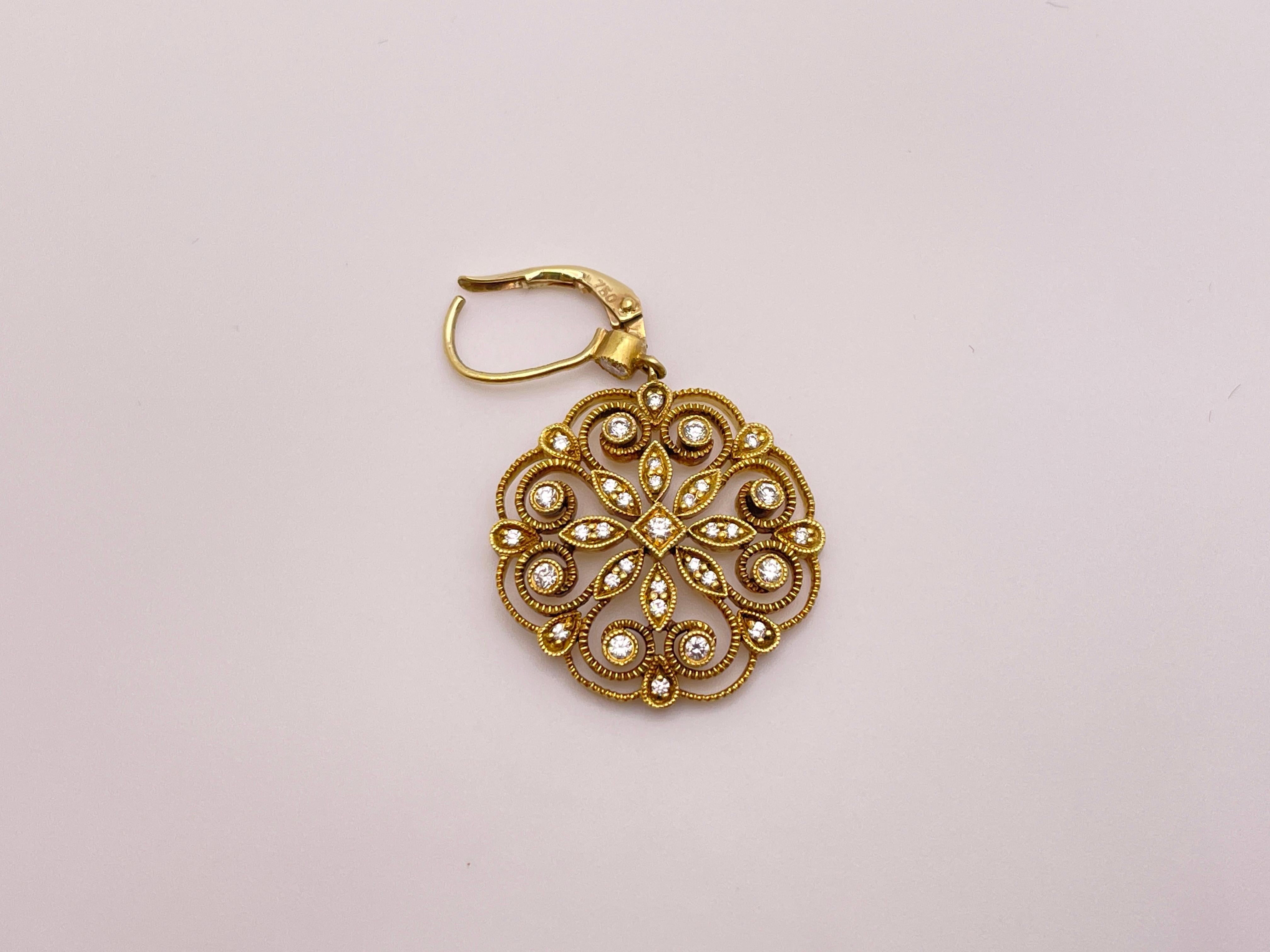 18K Yellow Gold Diamond Snowflake Earrings For Sale 3