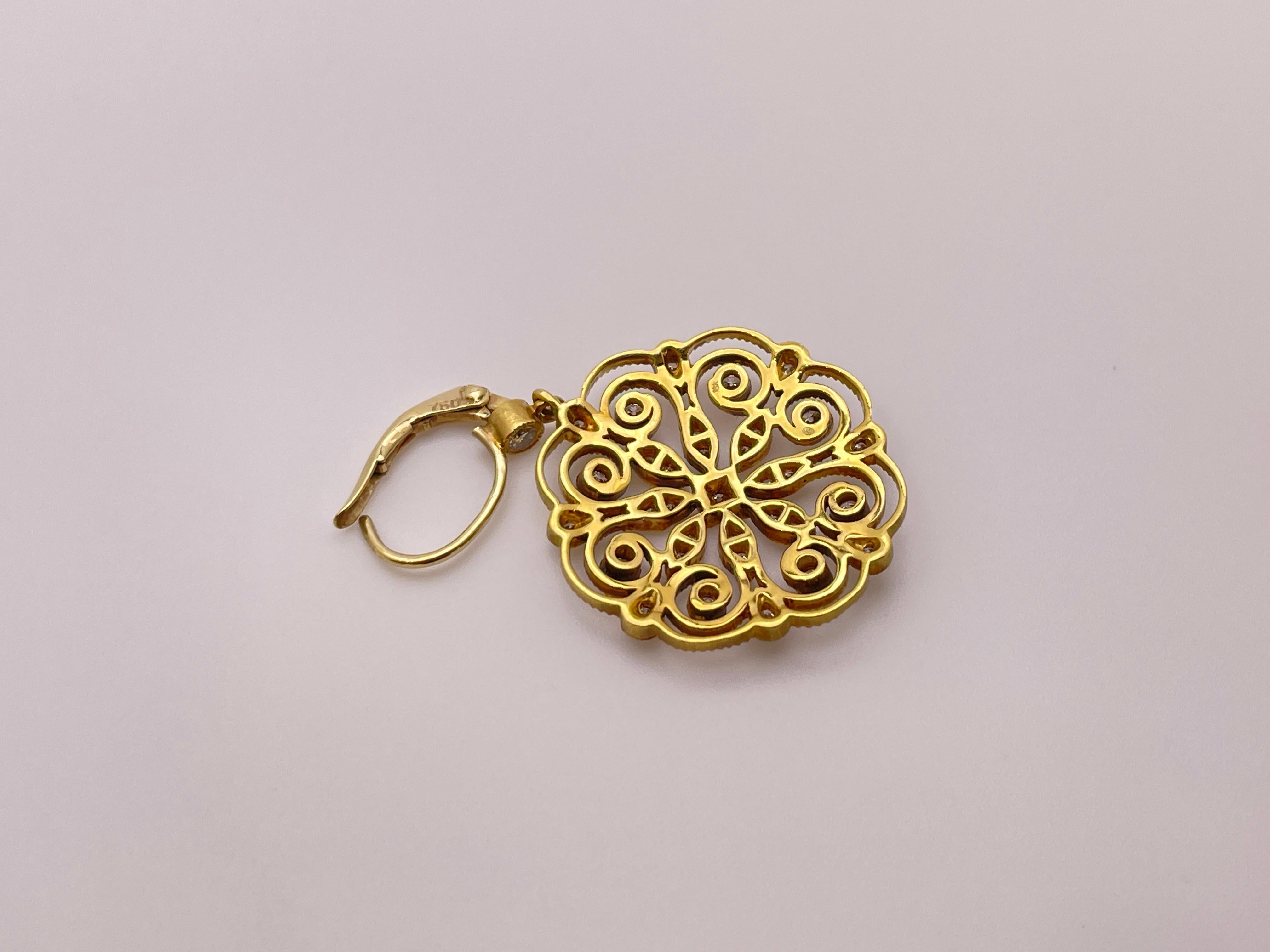 18K Yellow Gold Diamond Snowflake Earrings For Sale 4