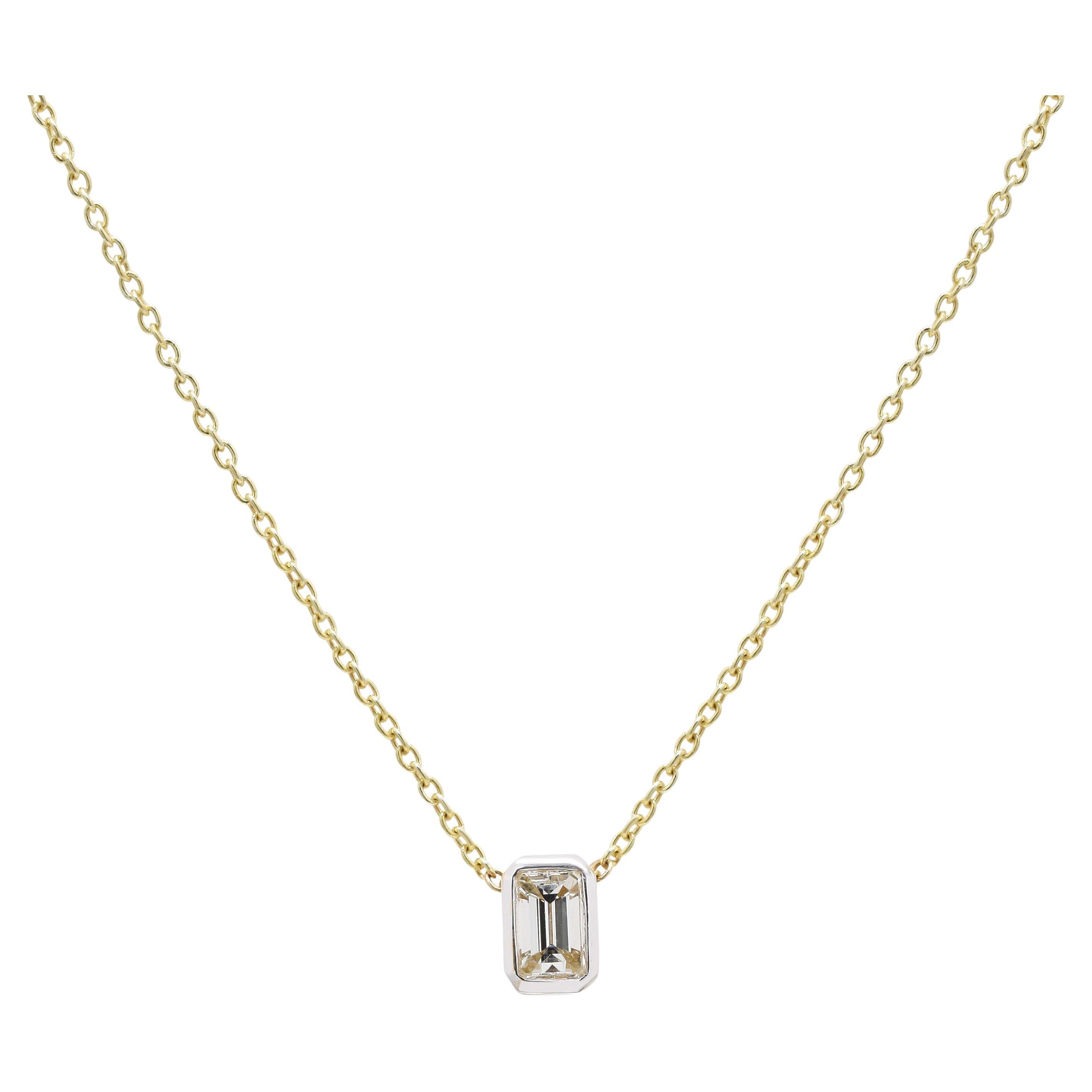 0.55 Carat Diamond Solitaire Pendant 18k Solid Yellow Gold Chain Necklace