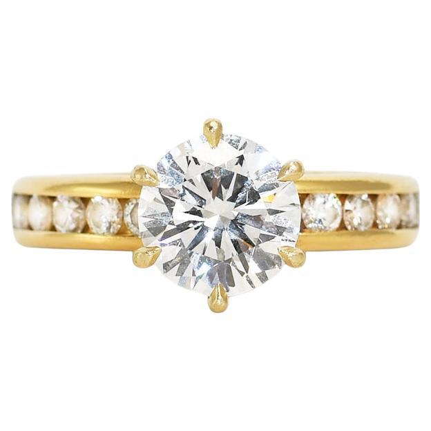 Bague solitaire en or jaune 18K avec diamant 1,78ct