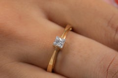 18k Yellow Gold Natural Princess Cut 0.30CTW Diamond Solitaire Ring For Women