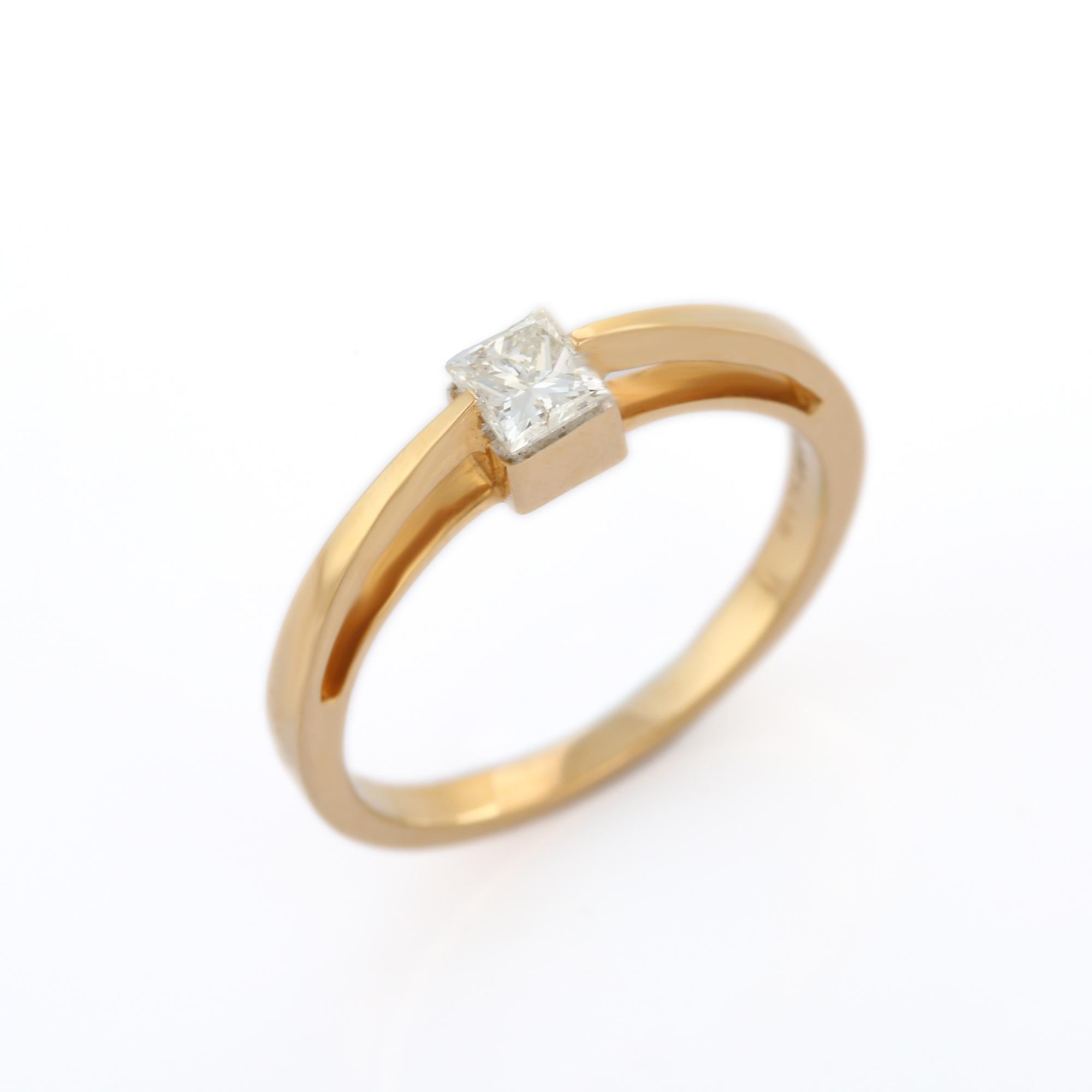 For Sale:  18k Yellow Gold Natural Diamond Solitaire Ring 6