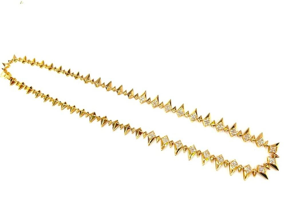 Women's or Men's 18K yellow Gold Diamond Spike Design Necklace 3.07 Carats For Sale