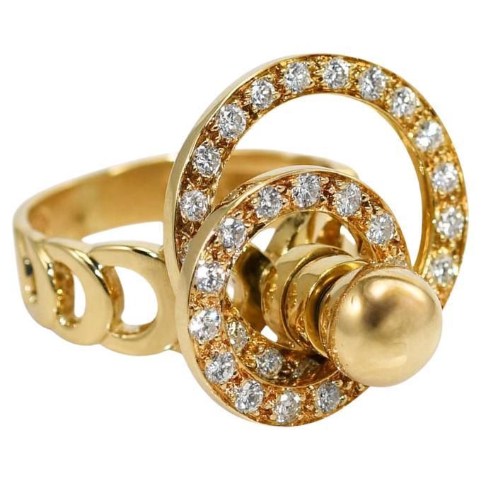 18K Yellow Gold Diamond Spinner Ring, 1.00ct TDW, 9.9gr For Sale