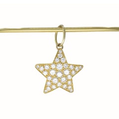 18k Yellow Gold Diamond Star Pendant Wire Choker Necklace