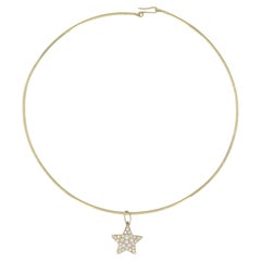 18k Yellow Gold Diamond Star Pendant Wire Choker Necklace