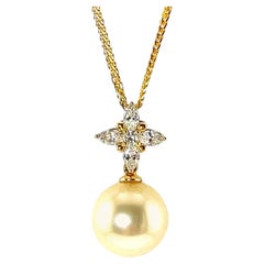 18K Yellow Gold Diamond Star & South Sea Golden Pearl Pendant Necklace