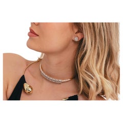 18K Yellow Gold Diamond Statement Choker with Baguette & Round Diamonds