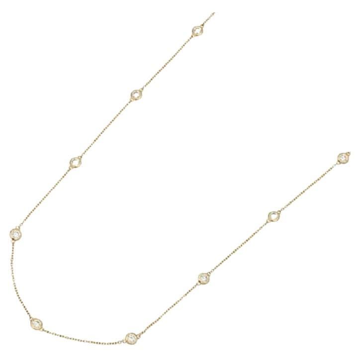 18K Yellow Gold Diamond Station Necklace, 1.06ct For Sale
