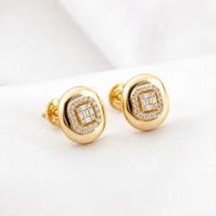 18K Yellow Gold Diamond Stud Earrings Baguette Halo Statement SI H 3.38 Ct