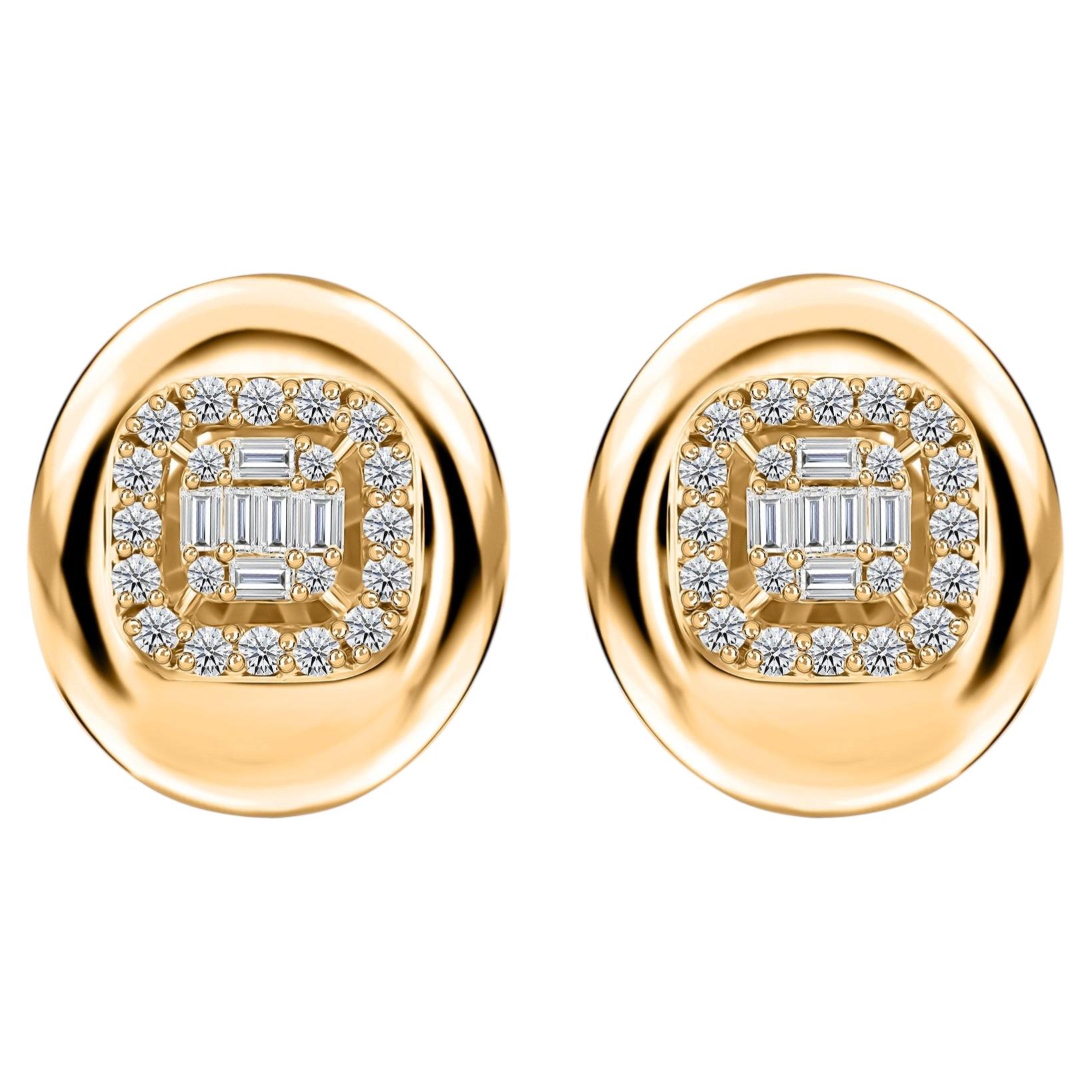 18K Yellow Gold Diamond Stud Earrings Baguette Halo Statement SI H 3.38 Ct