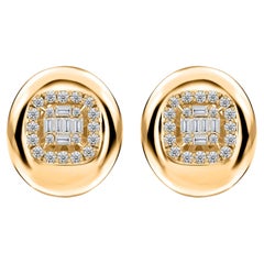 18K Yellow Gold Diamond Stud Earrings Baguette Halo Statement SI H 3.38 Ct