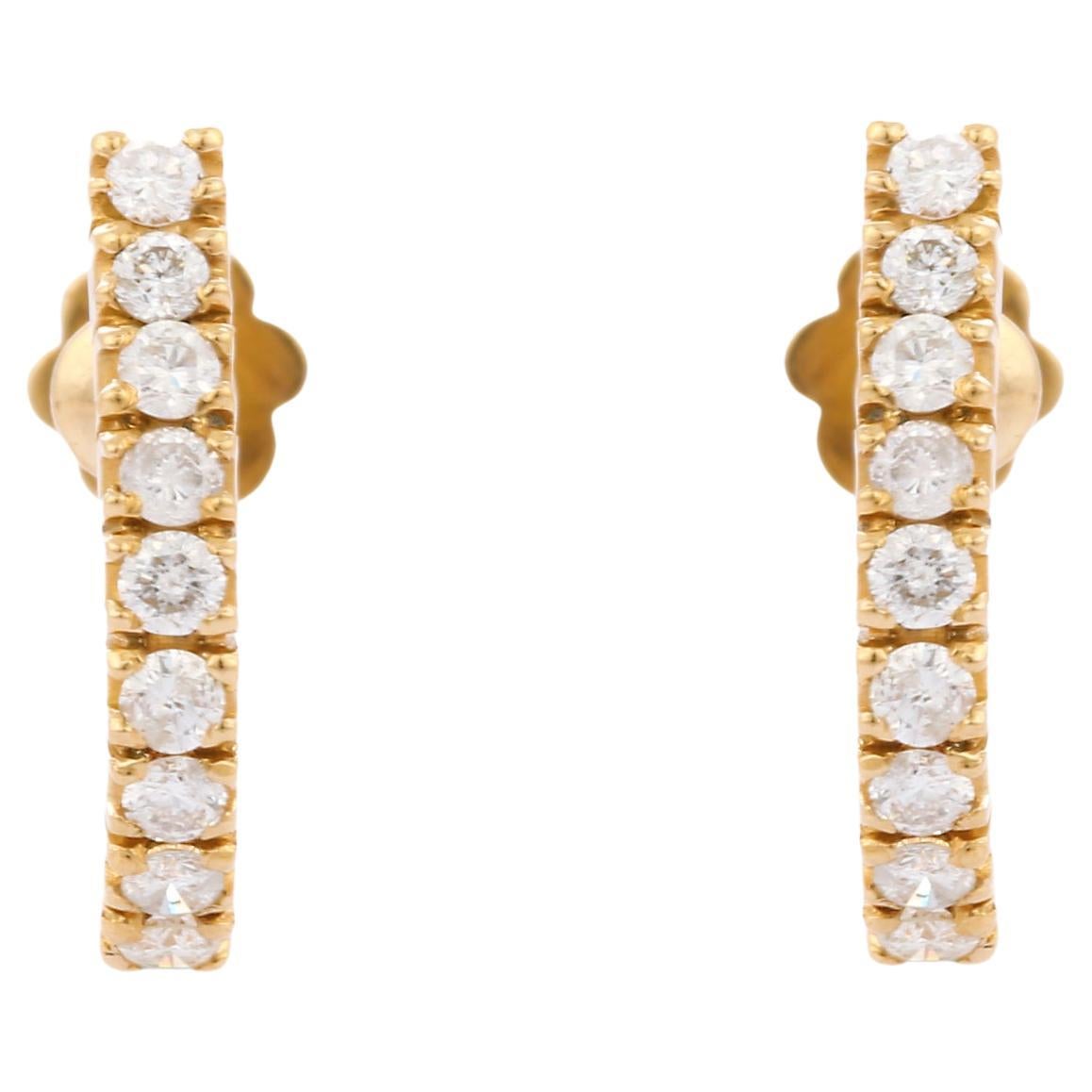 18k Yellow Gold Authentic Diamond Bar Stud Earrings for Her