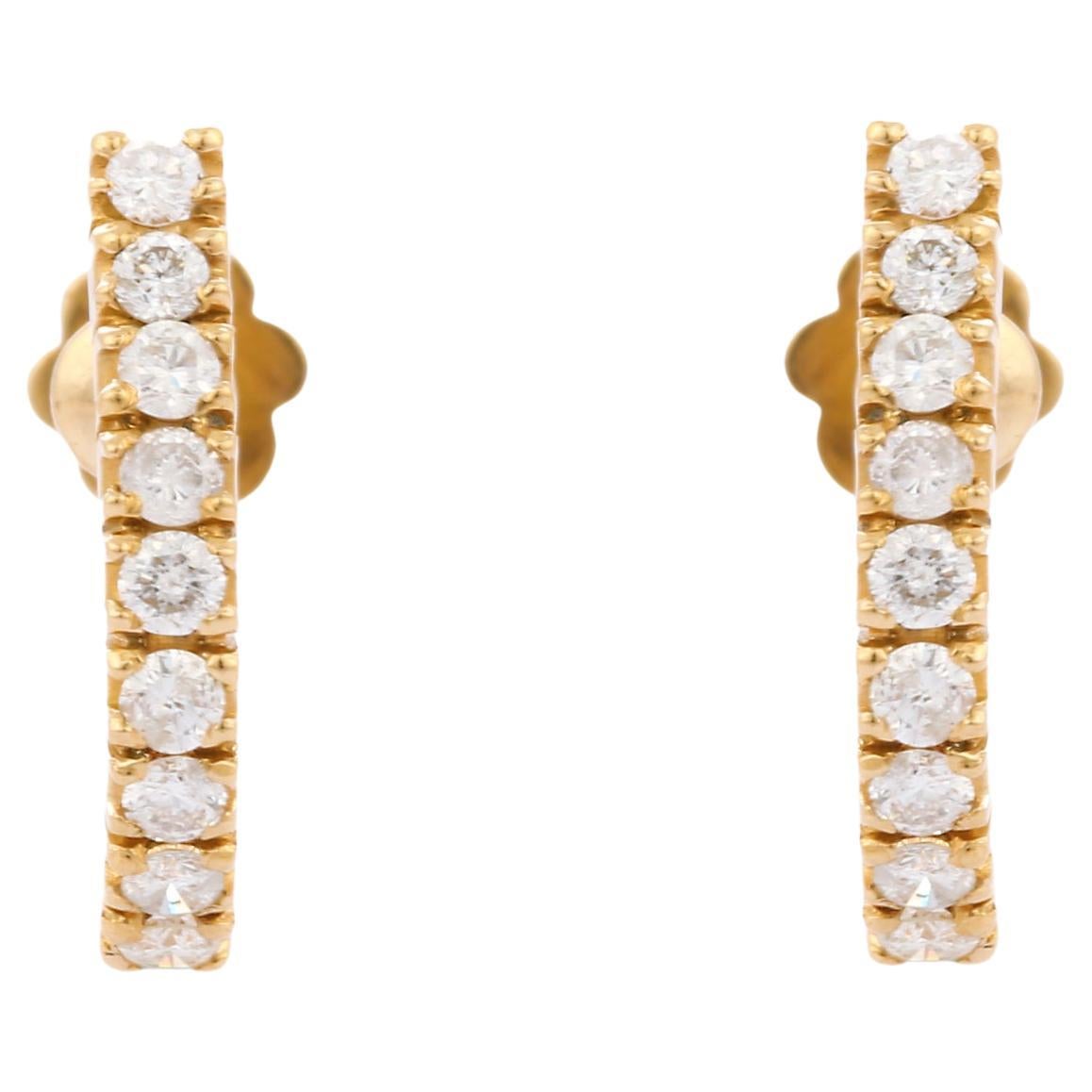 18k Yellow Gold Authentic Diamond Bar Stud Earrings for Her For Sale