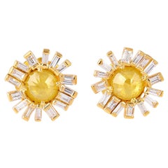 18K Yellow Gold Diamond Sunburst Stud Earrings