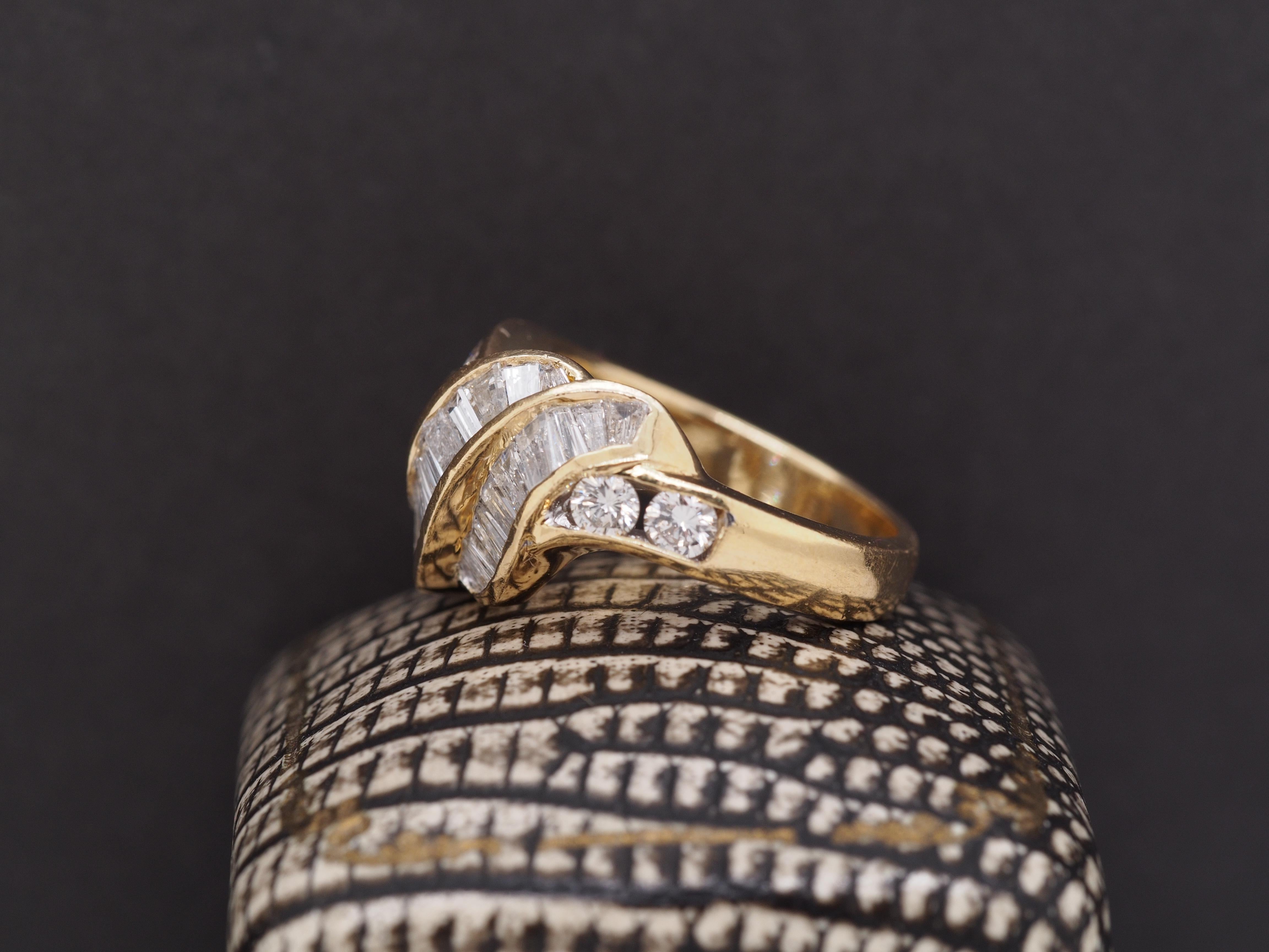 Women's 18K Yellow Gold Diamond Swirl Cocktail Ring For Sale