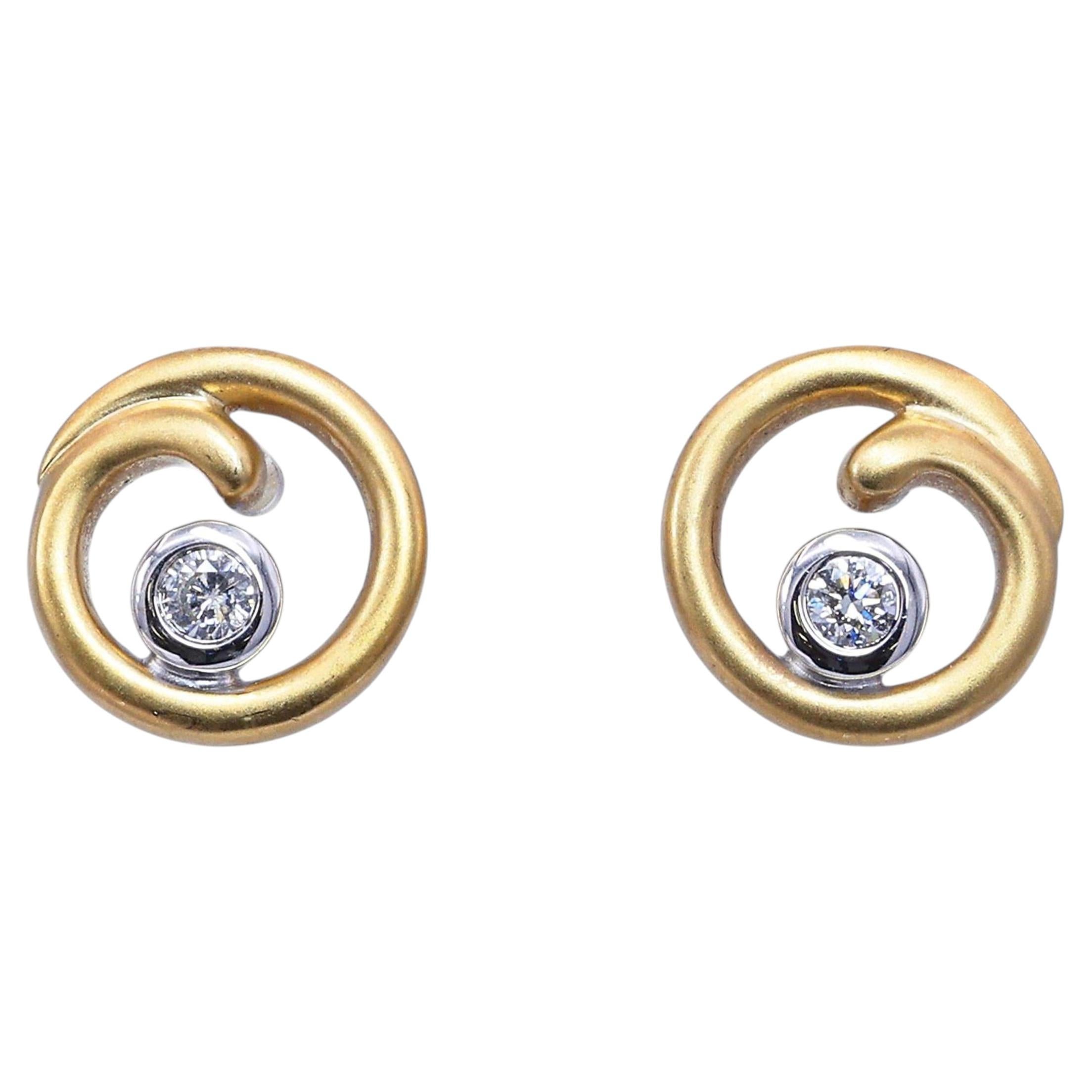 18k Yellow Gold Diamond Swirl Stud Earrings