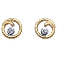 18k Yellow Gold Diamond Swirl Stud Earrings