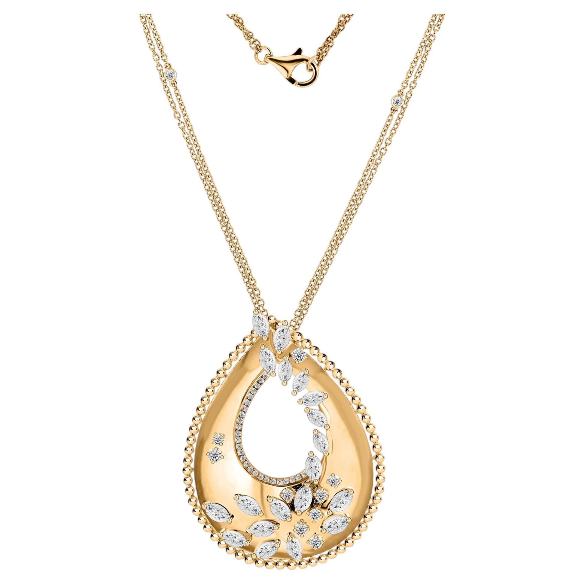 18K Yellow Gold 3.28ct Natural Diamond Teardrop Pendant Necklace, Birthday Gifts