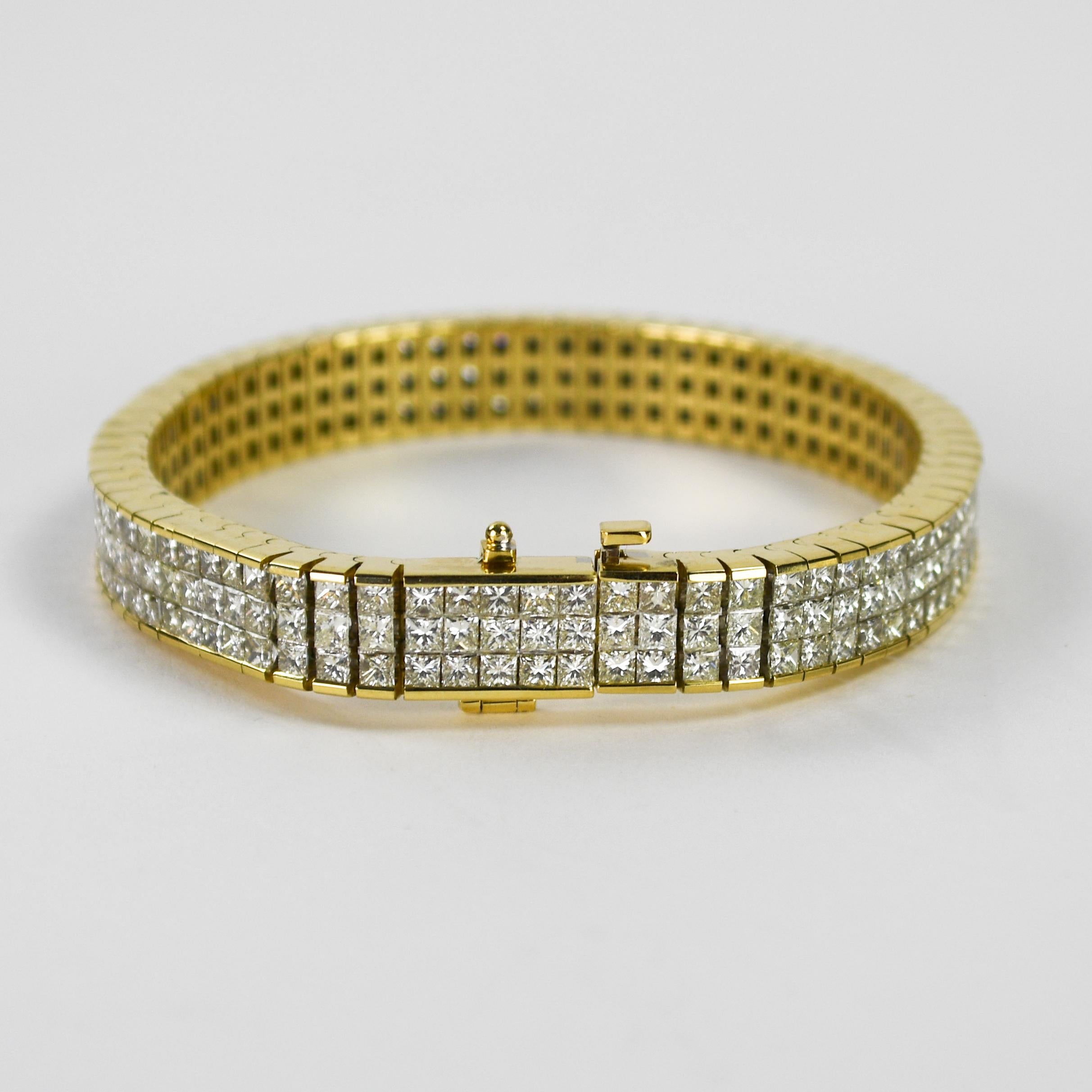 Taglio princess Bracciale tennis con diamanti in oro giallo 18 carati 15,00ct in vendita