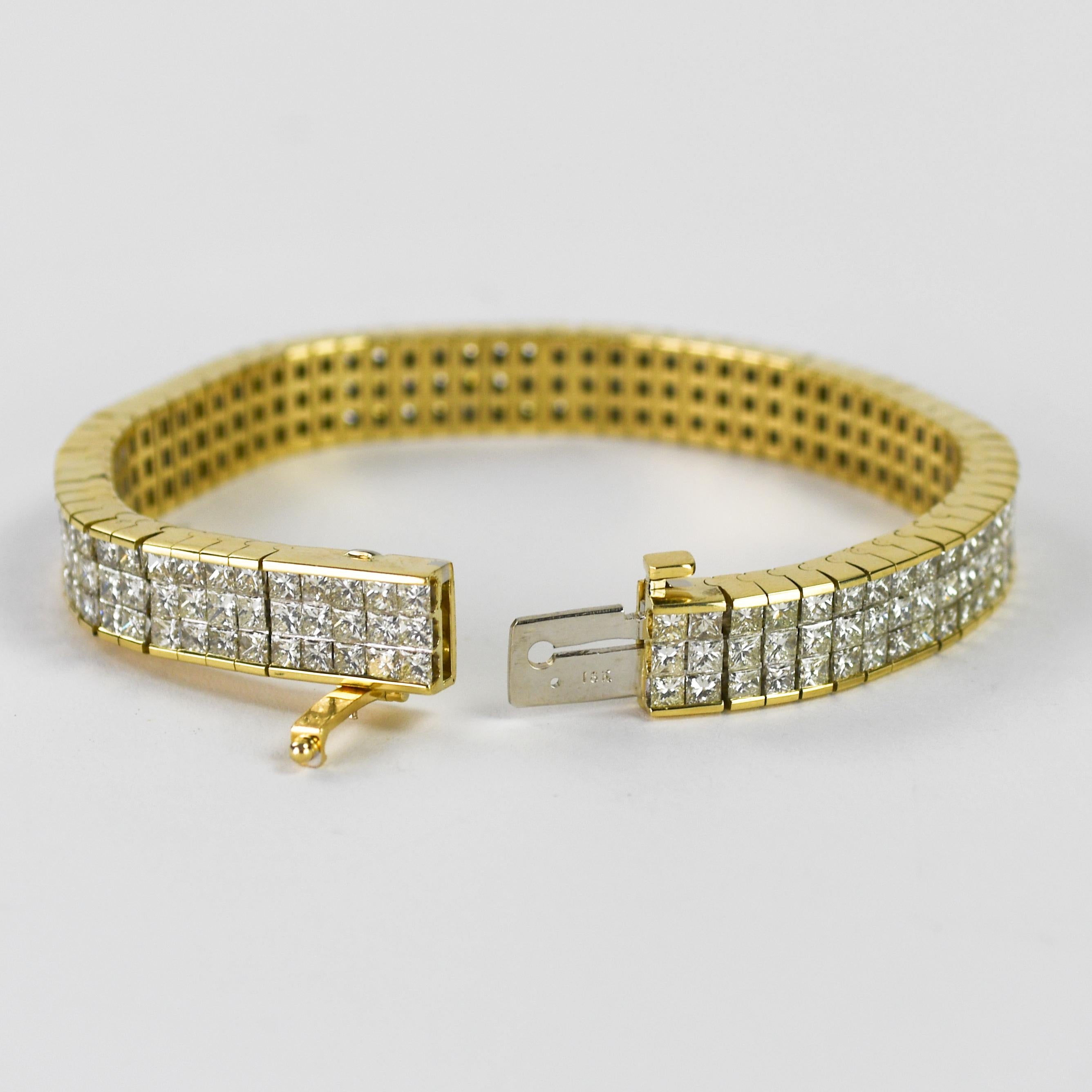 da uomo o donna Bracciale tennis con diamanti in oro giallo 18 carati 15,00ct in vendita