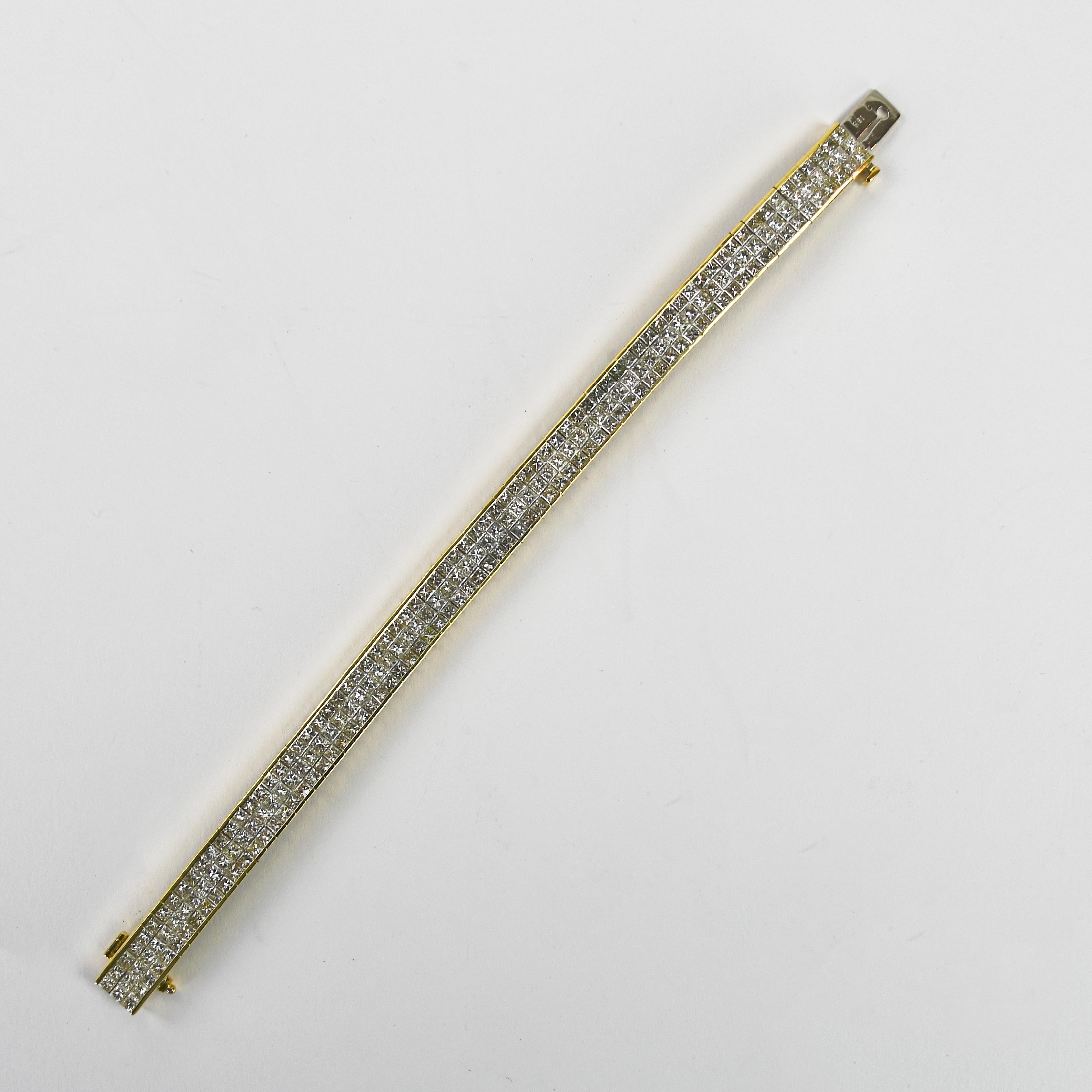 Bracciale tennis con diamanti in oro giallo 18 carati 15,00ct in vendita 1