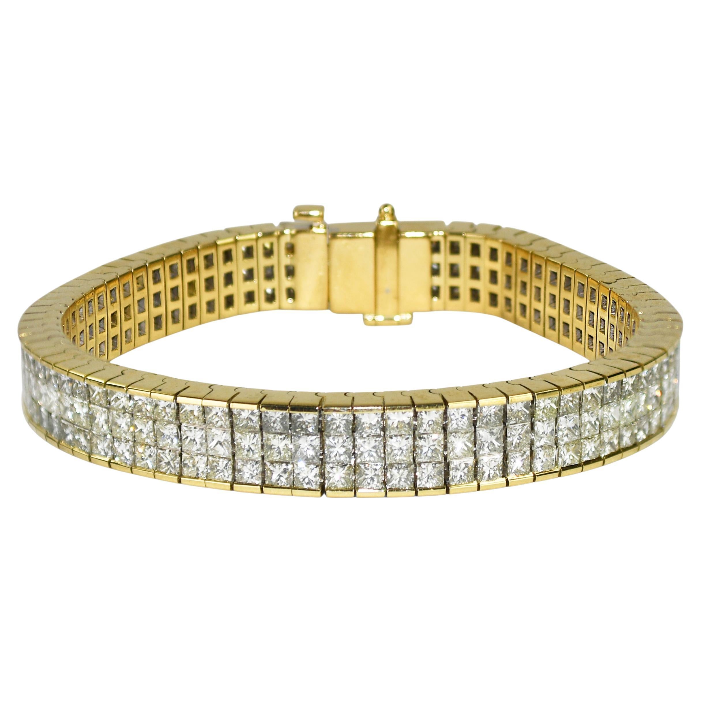Bracelet de tennis en or jaune 18K avec diamants 15.00ct