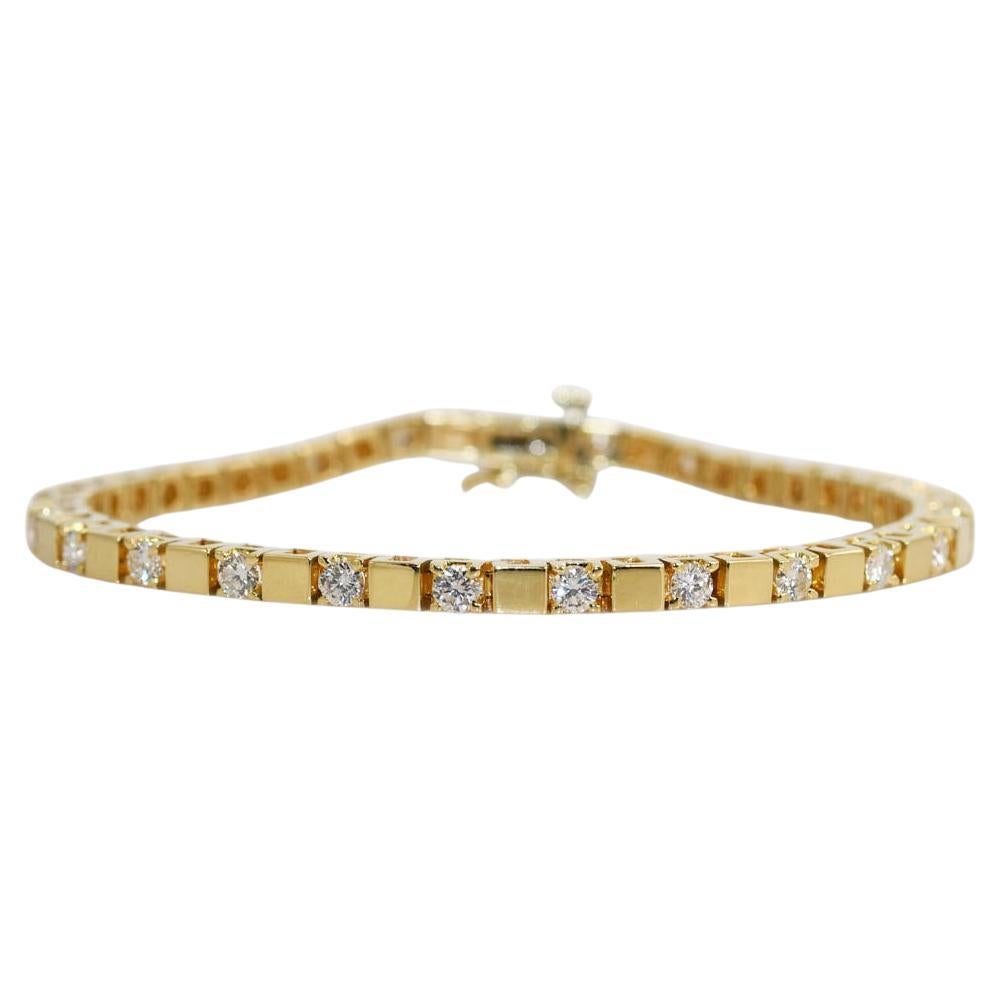 Bracelet tennis en or jaune 18 carats avec diamants de 2,25 carats en vente