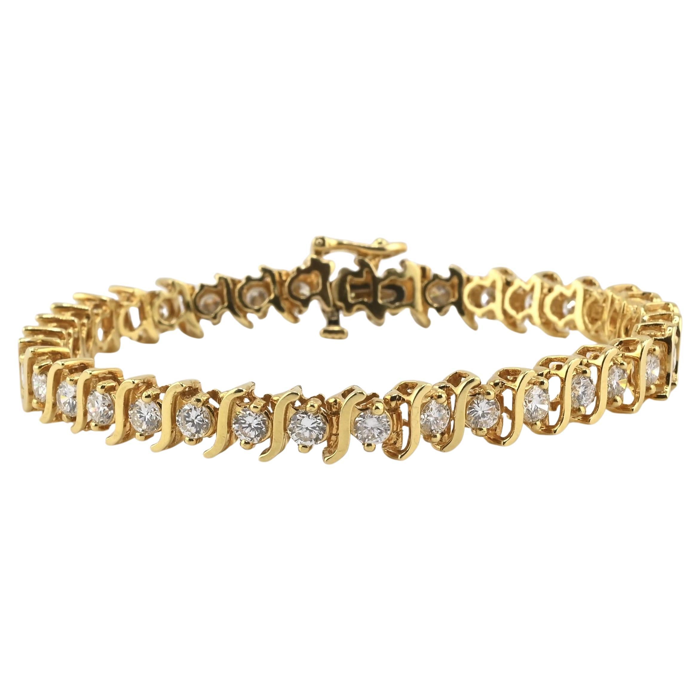 Bracelet de tennis en or jaune 18K avec diamants • 23.31g • 35 diamants naturels en vente
